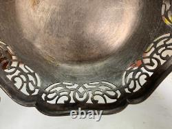 1900's Vintage Handcrafted Silver Plated Brass Round Jhali Cut Decorative Plate