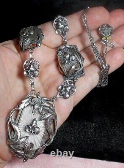 1910 3 Camphor Glass Lavalier Silver Plate Large Figural Acorns Lillies S P Rare