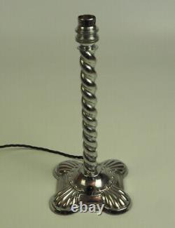 1920s Art Deco Silver Plated Barley-Twisted'Rare' Clam Shell Base Table Lamp