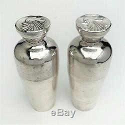 1930's Silver Plate Napier Cockerel Rooster Individual Cocktail Shakers with Cup