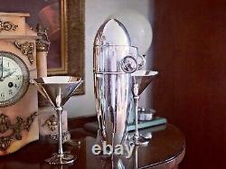 1930s Art Deco Zepplin Cocktail Shaker & Original Martini Glasses