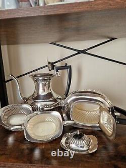 1930s SHEFIELD ENGLAND SILVER PLATED TEA COFFEE SET ORIGINAL BAKELITE HANDLES