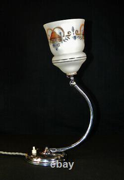 1930s art deco chrome plated swan neck desk lamp vintage hand painted shade