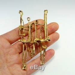 1970s Brutalist Modernist Pendant 925 Sterling Silver Gold Plated Space Jewelry