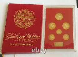 1973 Royal Wedding Solid 925 Sterling Silver Gold Plated Coin Set Original 002