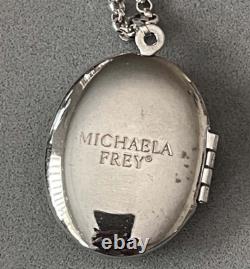 1980's MICHAELA FREY Enamel Art Nouveau Floral Locket Pendant + Sterling Chain