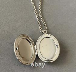 1980's MICHAELA FREY Enamel Art Nouveau Floral Locket Pendant + Sterling Chain