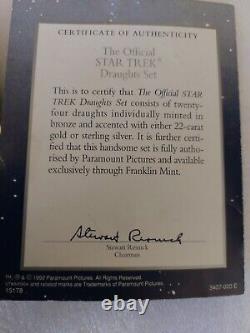 1993 Franklin Mint 24k Plated Gold & Silver Star Trek Checkers Set Draughts cert