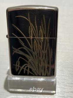 1994 ZIPPO CATTAILS SILVER PLATE WITH 24K INLAY UNFIRED ORIGINAL BOX EXCELLENt