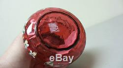 19th C. ENAMELED CRANBERRY GLASS PICKLE CASTOR MIDDLETON SILVER PLATE STAND