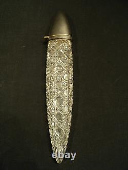19th C. English Cut Glass Lay-Down 9.5 Scent Bottle, Silver Plate Top