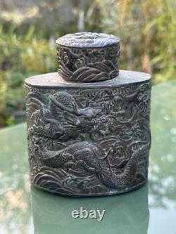 19th Century Antique Japanese Silver-Plated Tea Caddy