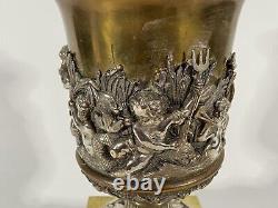 19th Century French Brass Silver Plated Urn On Base With Cherub Swan Decoration