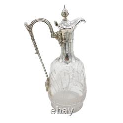 19th Century Silver Plated Etched Glass Lion & Swan Claret Jug Antique c1860