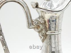 19th Century Silver Plated Etched Glass Lion & Swan Claret Jug Antique c1860