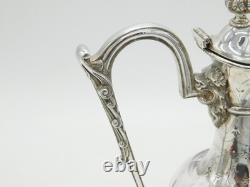 19th Century Silver Plated Etched Glass Lion & Swan Claret Jug Antique c1860