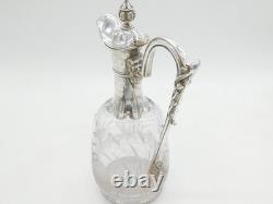19th Century Silver Plated Etched Glass Lion & Swan Claret Jug Antique c1860