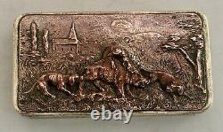 19th Century Snuff Box with Hunting Scene Copper Relief Panel