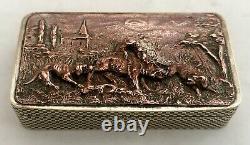 19th Century Snuff Box with Hunting Scene Copper Relief Panel