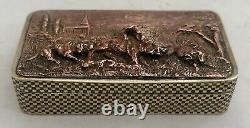 19th Century Snuff Box with Hunting Scene Copper Relief Panel