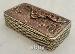 19th Century Snuff Box with Hunting Scene Copper Relief Panel