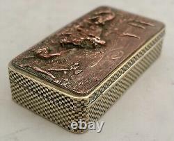 19th Century Snuff Box with Hunting Scene Copper Relief Panel