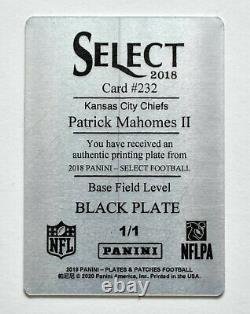 1/1 Patrick Mahomes II 2018 Select FIELD LEVEL BLACK Printing Plate Silver Prizm