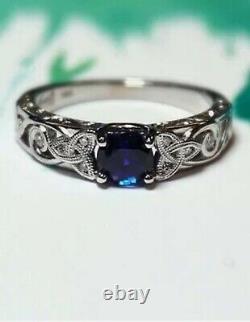 2Ct Round Blue Sapphire Sig Moissanite Art Deco Vintage Ring White Gold Plated