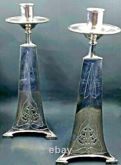 2 Antique Art Nouveau Candlesticks Holders Silver Plated Elegant 12