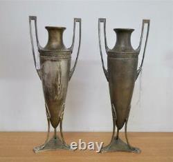 2 Antique Art Nouveau Jugenstil Period Vases 32 cm h WMF design not marked