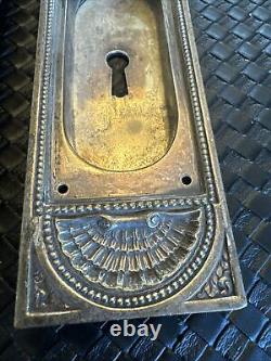 2 Antique Vintage Silver Plated Brass or Bronze Ornate Pocket Door Plates Rare