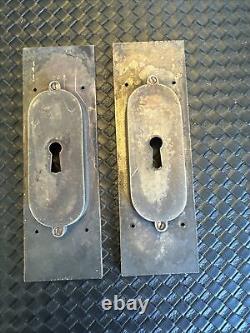 2 Antique Vintage Silver Plated Brass or Bronze Ornate Pocket Door Plates Rare