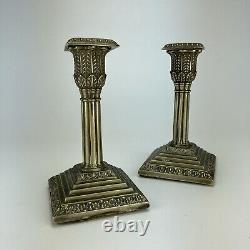 2 Late Victorian, silverplate candlesticks, neo classical, Corinthian, 15 cm