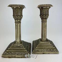 2 Late Victorian, silverplate candlesticks, neo classical, Corinthian, 15 cm