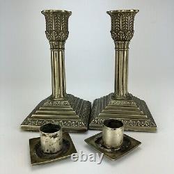 2 Late Victorian, silverplate candlesticks, neo classical, Corinthian, 15 cm