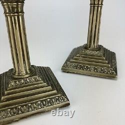 2 Late Victorian, silverplate candlesticks, neo classical, Corinthian, 15 cm