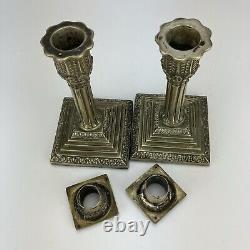 2 Late Victorian, silverplate candlesticks, neo classical, Corinthian, 15 cm
