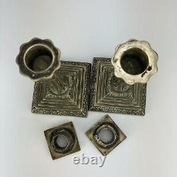 2 Late Victorian, silverplate candlesticks, neo classical, Corinthian, 15 cm