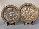 2x Antique c1900 Mamluk Revival Cairo Ware Silver inlaid Brass Plates Egyptian