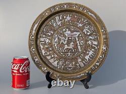 2x Antique c1900 Mamluk Revival Cairo Ware Silver inlaid Brass Plates Egyptian