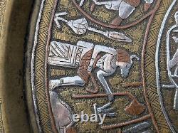 2x Antique c1900 Mamluk Revival Cairo Ware Silver inlaid Brass Plates Egyptian