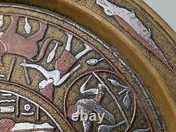 2x Antique c1900 Mamluk Revival Cairo Ware Silver inlaid Brass Plates Egyptian