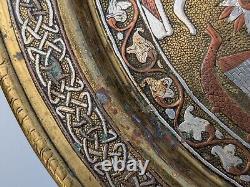 2x Antique c1900 Mamluk Revival Cairo Ware Silver inlaid Brass Plates Egyptian