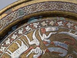 2x Antique c1900 Mamluk Revival Cairo Ware Silver inlaid Brass Plates Egyptian