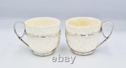 2x RARE HUKIN & HEATH SILVER PLATE MOUNTED COALPORT BARK PORCELAIN CUPS c1890