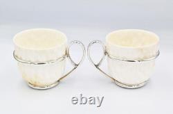 2x RARE HUKIN & HEATH SILVER PLATE MOUNTED COALPORT BARK PORCELAIN CUPS c1890