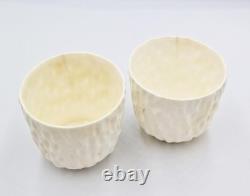 2x RARE HUKIN & HEATH SILVER PLATE MOUNTED COALPORT BARK PORCELAIN CUPS c1890