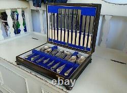 38 Piece Vintage Viners Oak Cutlery Canteen Faux Bone Handle Knives Silver Plate