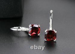 3.28 Ct Garnet and Diamond Solitaire Drop Earrings 14K White Gold Plated
