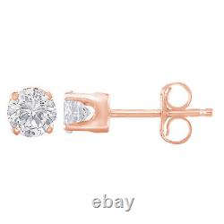 3/4 Carat Brilliant Cut Real Diamond Earrings in 10K Rose Gold Sterling Silver